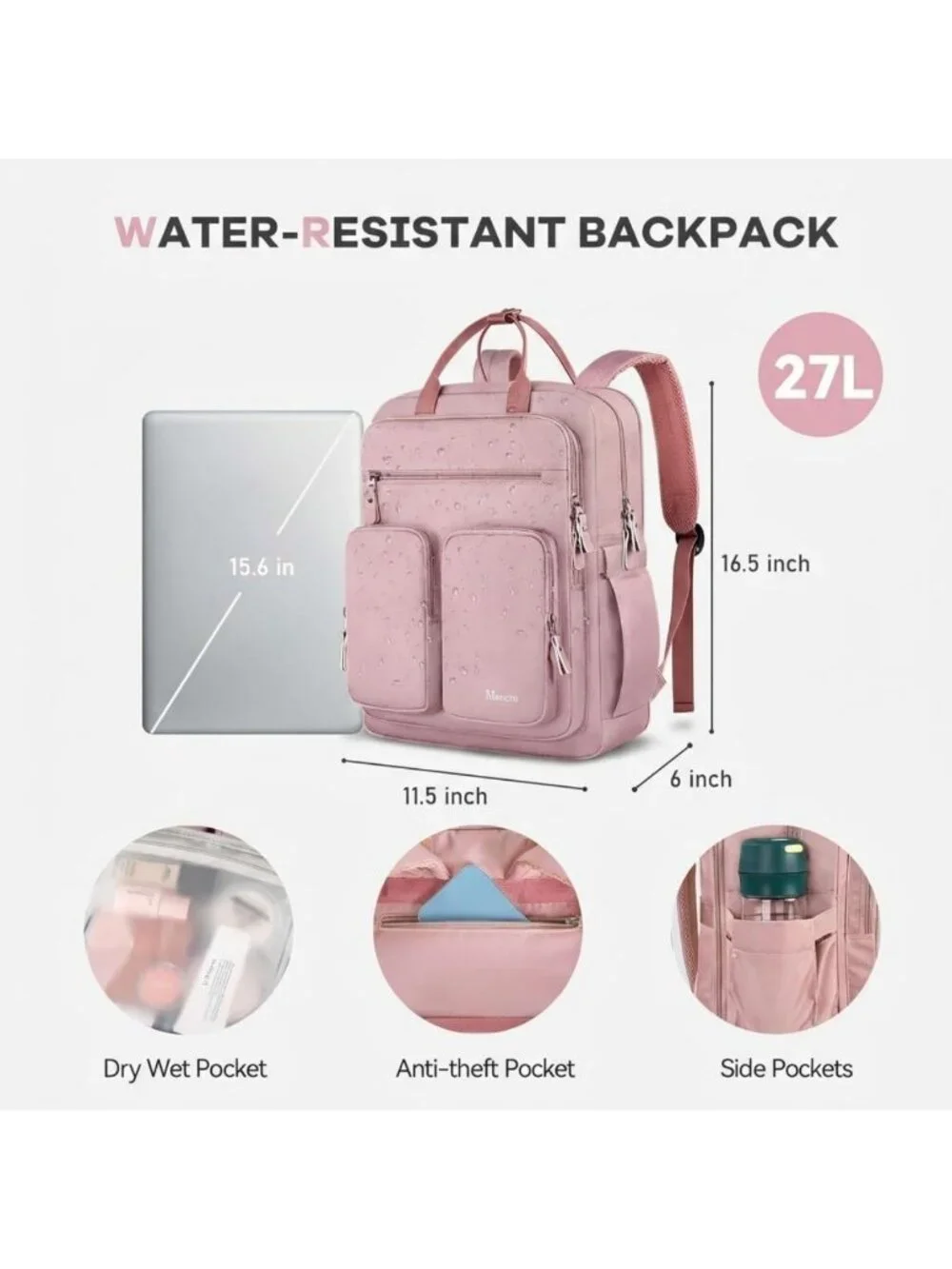 Stylish Pink College Laptop Backpack for Women, Fits 15.6